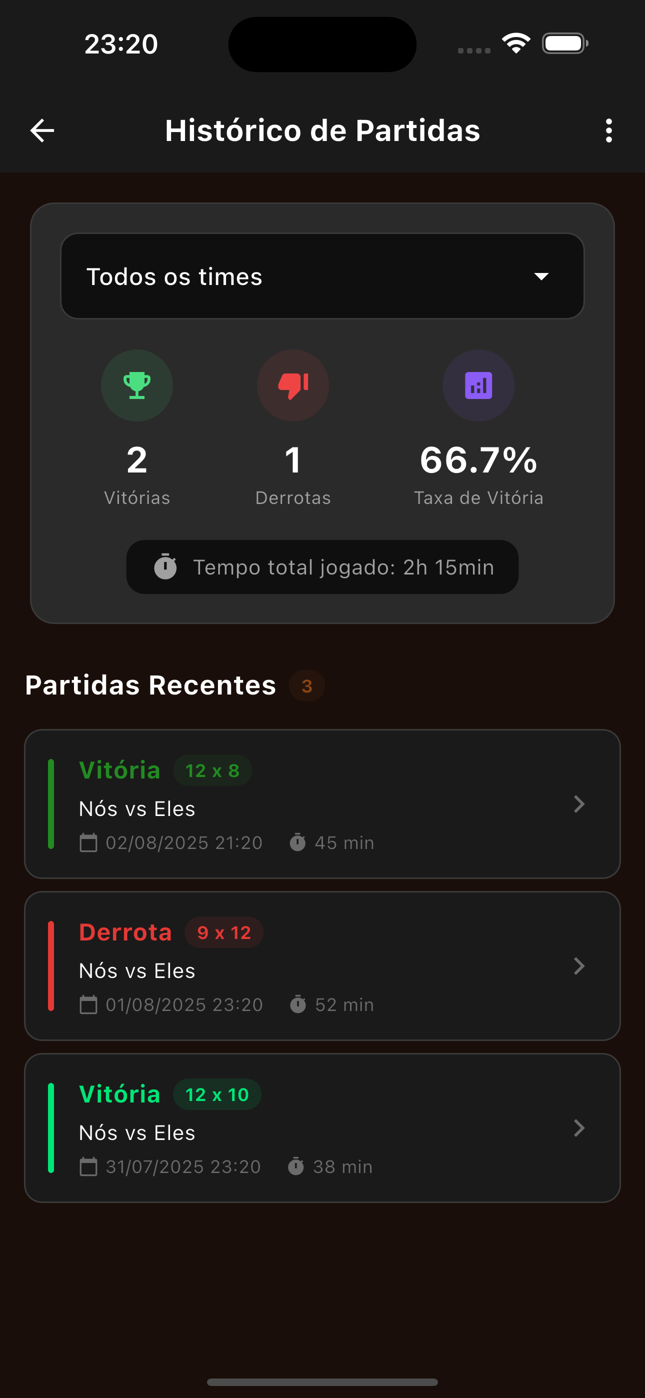 Tela de configurações do marcador de truco - Personalização